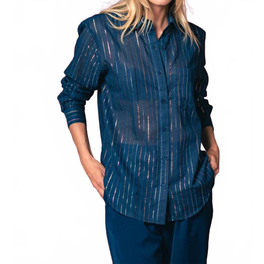 NEW THE SHIRT boyfriend shirt in navy lurex